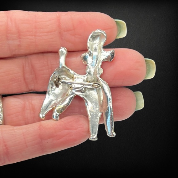 Vintage Silver Tone & Clear Rhinestone Poodle Brooch - Picture 5 of 5